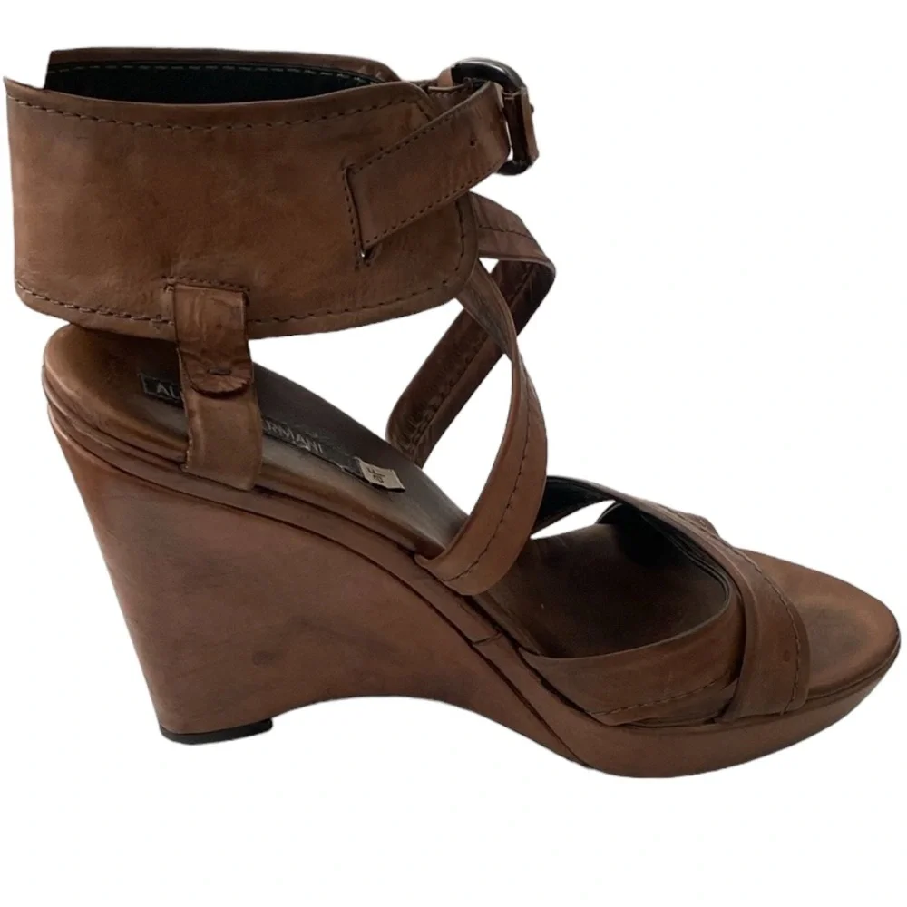Alberto Fermani AF Brown Leather Distressed Wedges